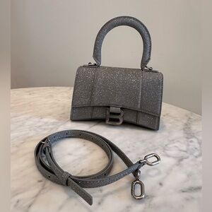 Balenciaga Silver Glitter Hourglass Top Handle Bag